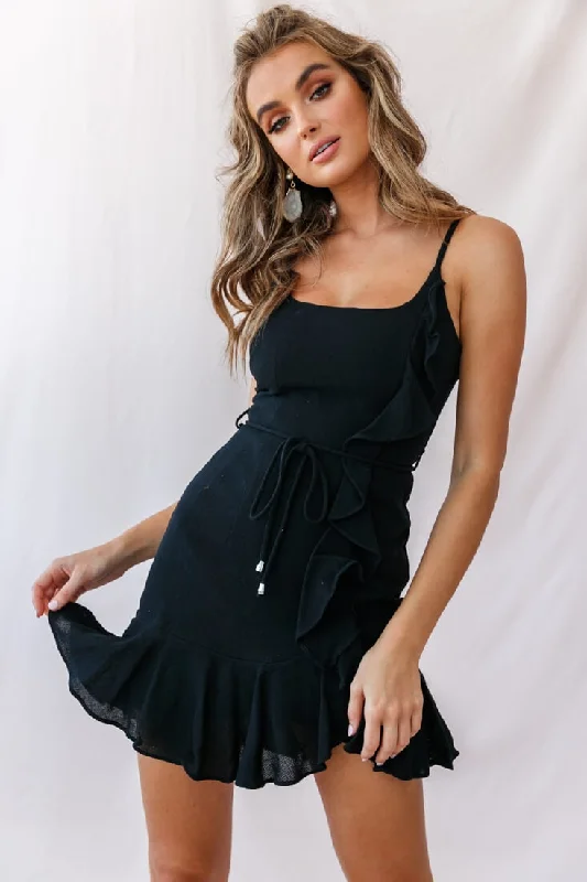 Hart Cami Strap Ruffle Mini Dress Black