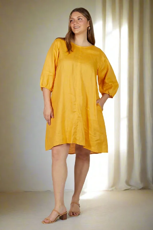 Hazel Short Shift Linen Dress in Golden Hour