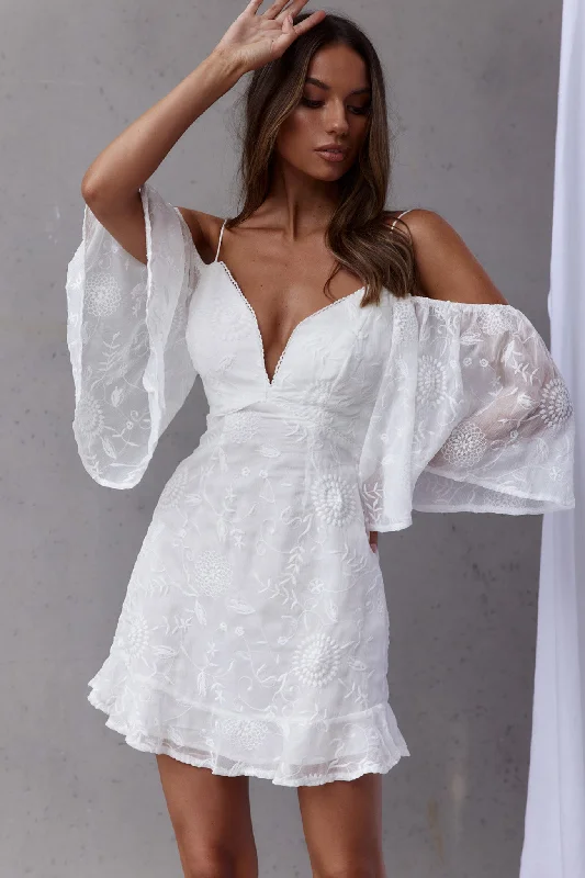 Koda Bell Sleeve Lace-Up Back Mini Dress White