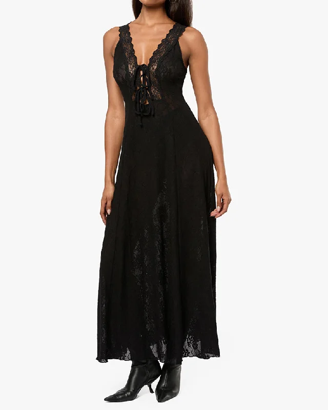 Lace Tie Front Midi Dress