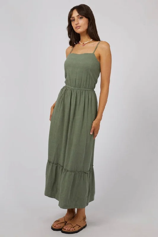 Luxe Khaki Linen Strappy Maxi Dress