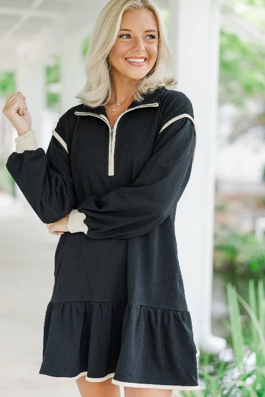 Make It Right Black Half Zip Sweatshirt Dress