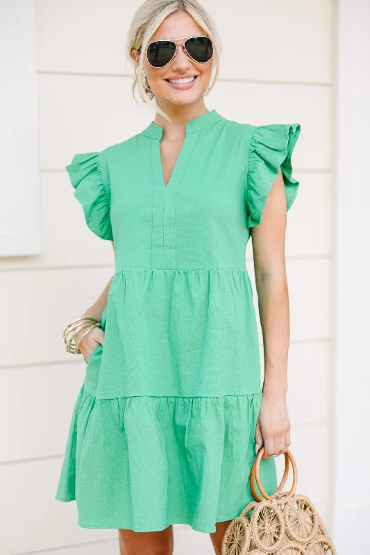 On The Move Kelly Green Ruffled Babydoll Dress