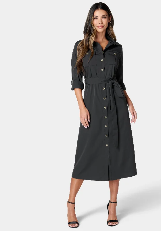 Poly Crepe Button Dress