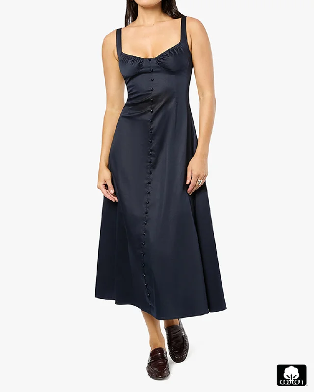 Ruched Cup Button Midi Dress