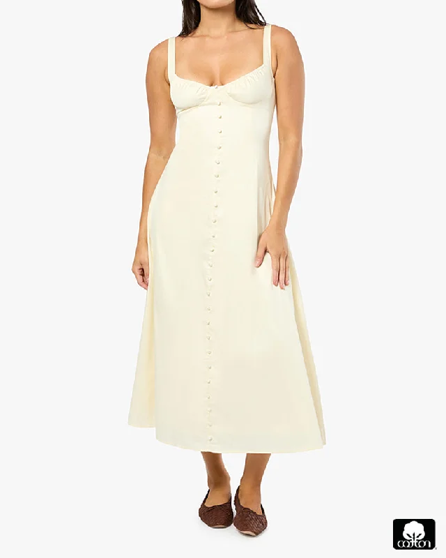 Ruched Cup Button Midi Dress