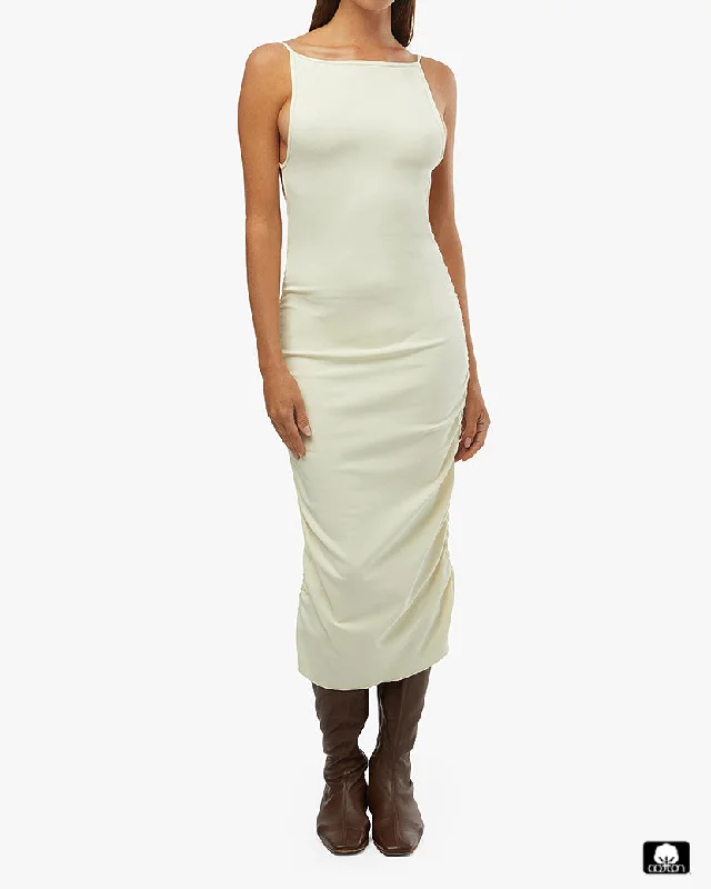 Ruched High Neck Midi Dress