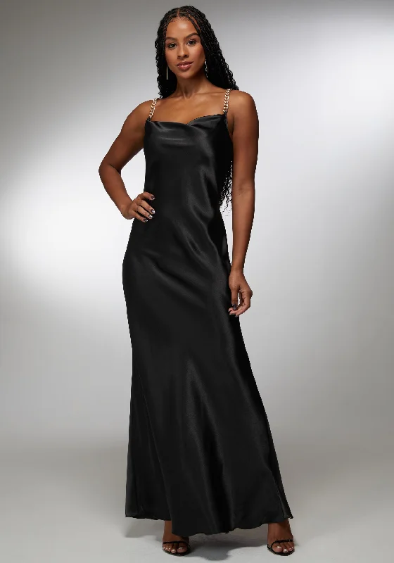 Satin Maxi With Gold Chain Straps