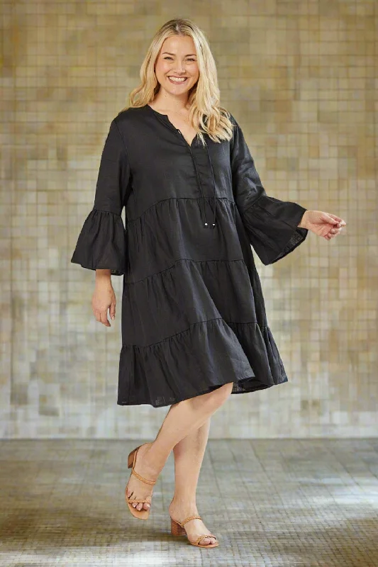 Scout Tiered Linen Dress in Black