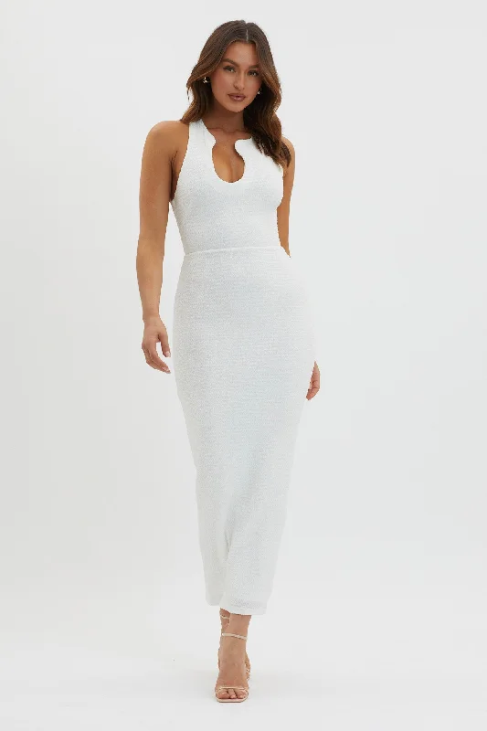 Seek And Find Asymmetric Neckline Dress White