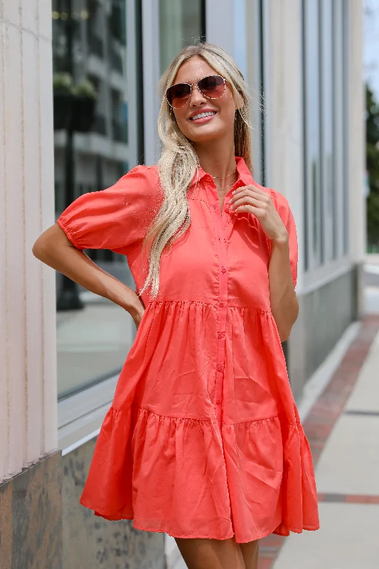 FINAL SALE - Sunshine Chic Coral Tiered Mini Dress