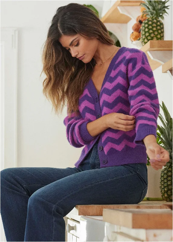 Printed Eyelash Cardigan - Violet Indigo