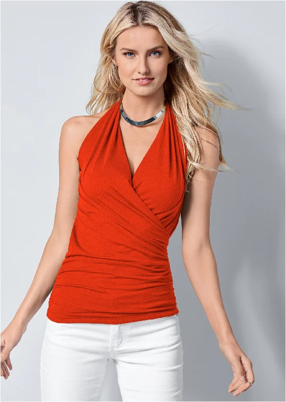 Surplice Halter Top - Orange