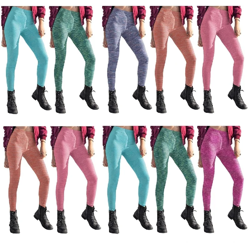 12Pack Womens UltraSoft Space Dye Seamless Yoga Leggings Stretch Fit