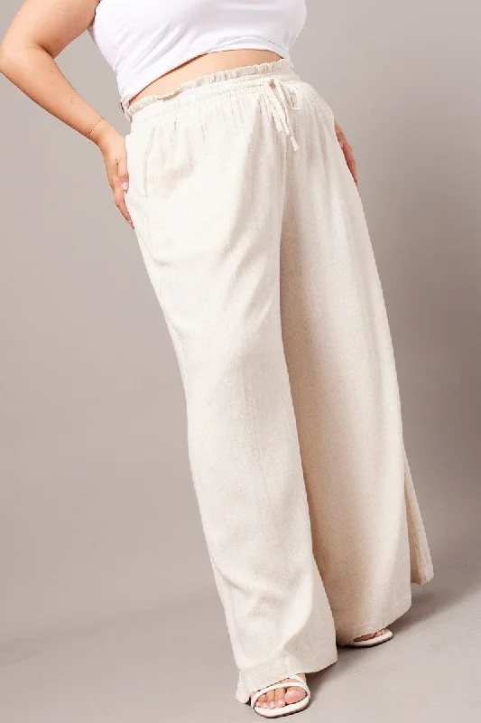 Beige Wide Leg Pants High Rise