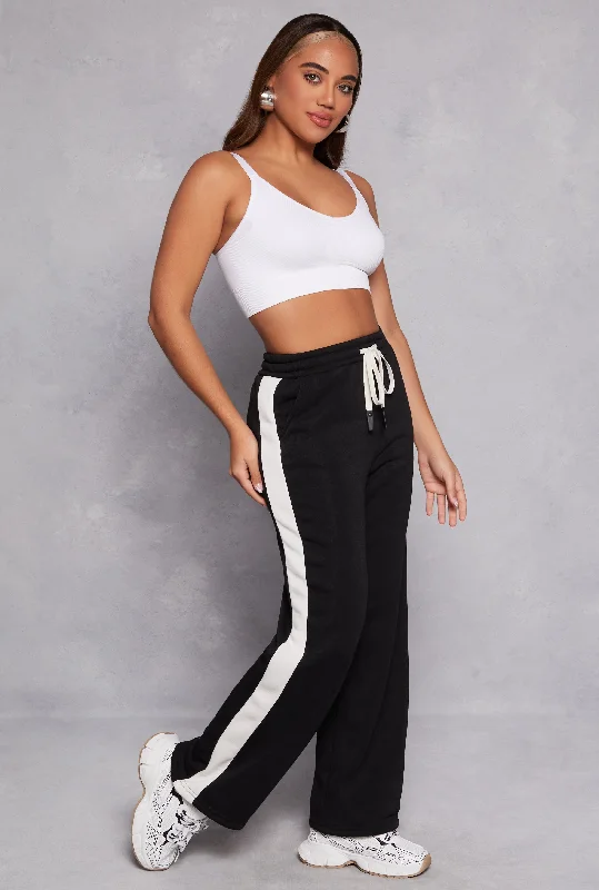 Fleece Stripe Detail High Waist Sweatpants