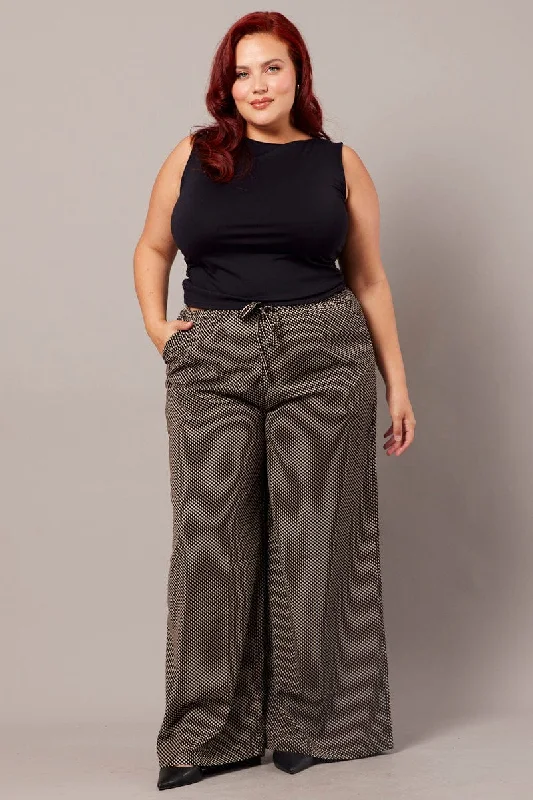 Black Geo Wide Leg Pants High Rise