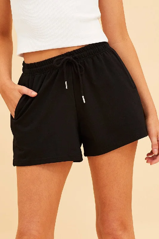 Black Relaxed Short Pull On Cotton Terry Stretch