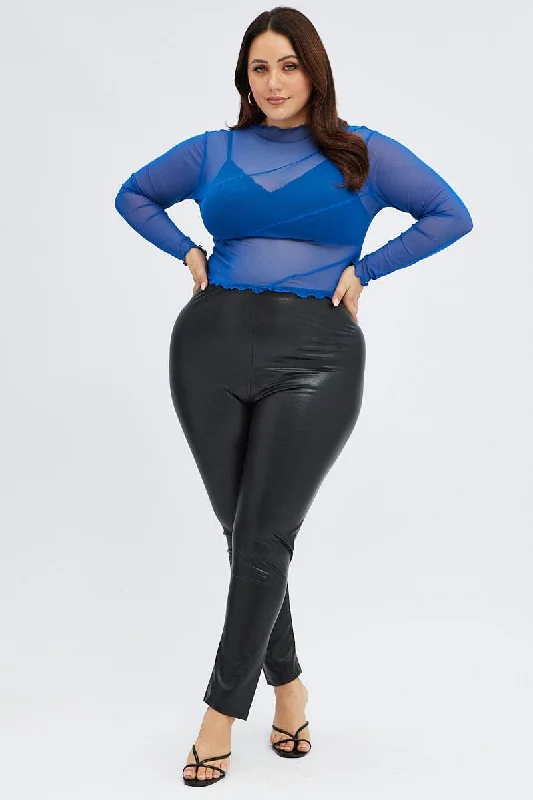 Black Sculpting Legging Faux Leather Pull On Full Length