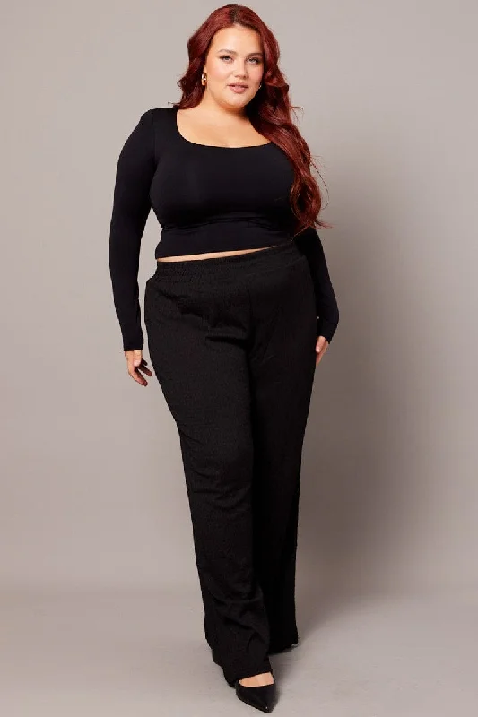 Black Wide Leg Pants Elasticated Waist