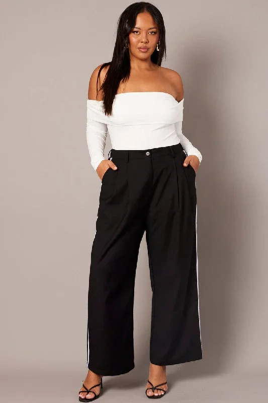 Black Wide Leg Pants Side Stripe