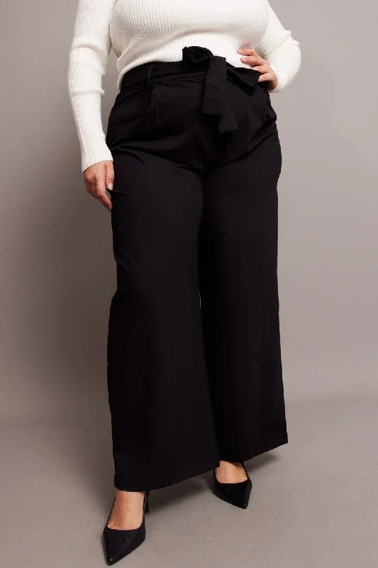 Black Wide Leg Pants Waist Tie