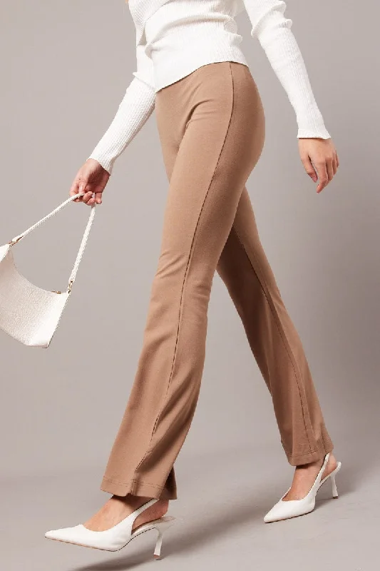 Brown Flare Leg Pants Ponte