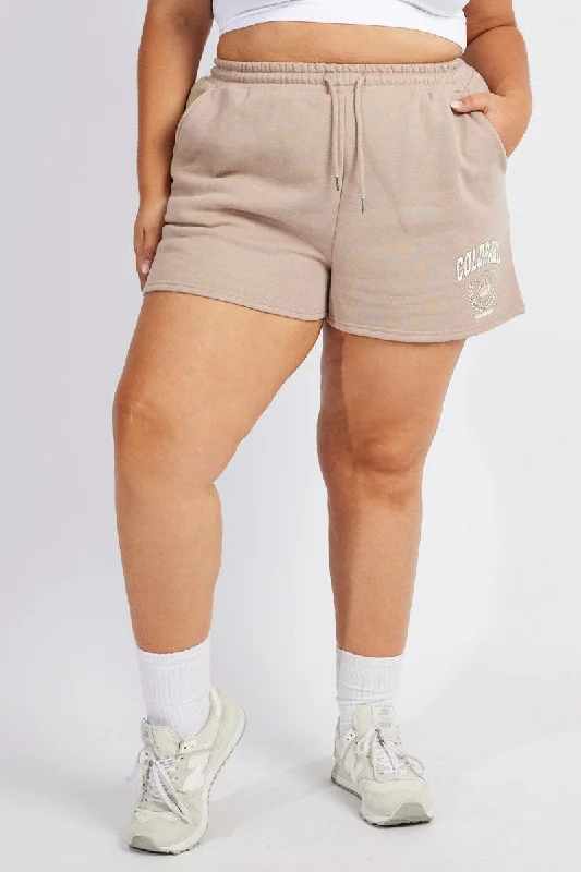 Brown Track Shorts High Waist