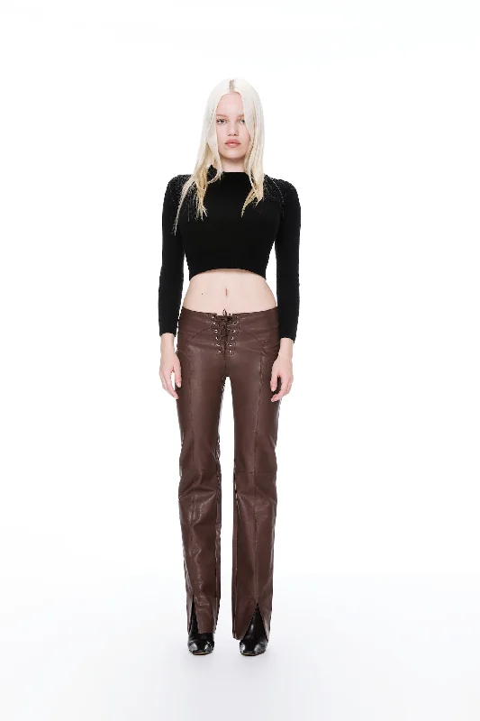 ELEMENT LACE UP PANT - BROWN VEGAN LEATHER