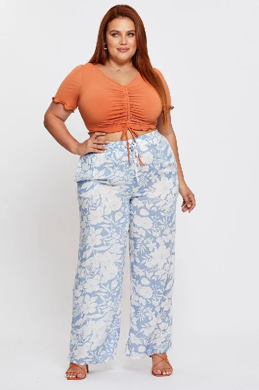 Floral Print Wide Leg Pants High Waist