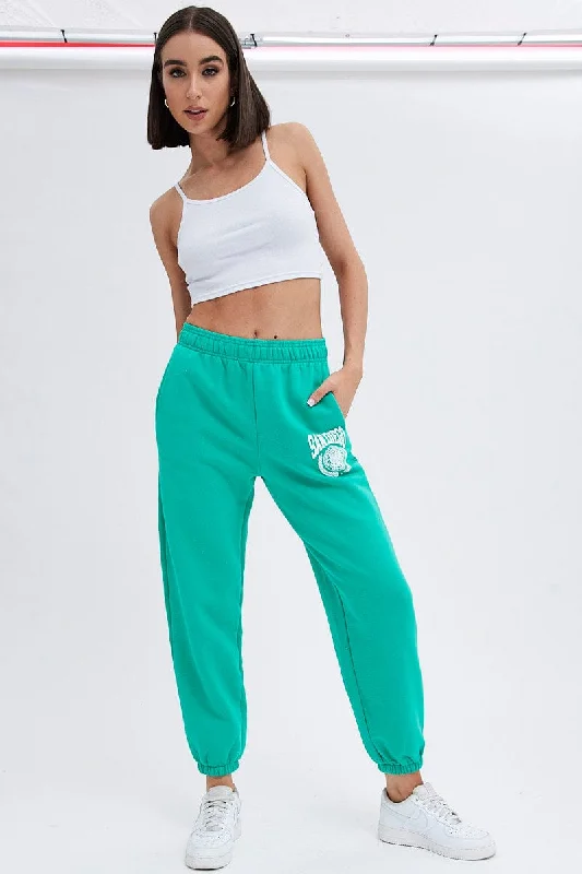 Green Track Pants High Rise Jogger