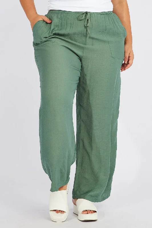 Green Wide Leg Pants High Rise