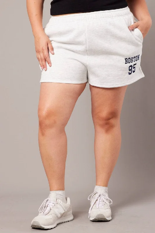 Grey Track Shorts High Rise Elastic Waist