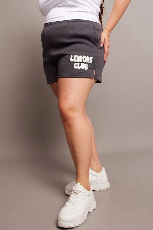 Grey Track Shorts High Rise Elastic Waist