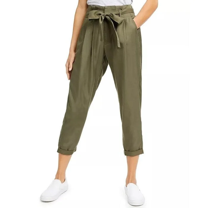 Indigo Rein Juniors' High-Rise Paperbag Pants Green Size Medium - M