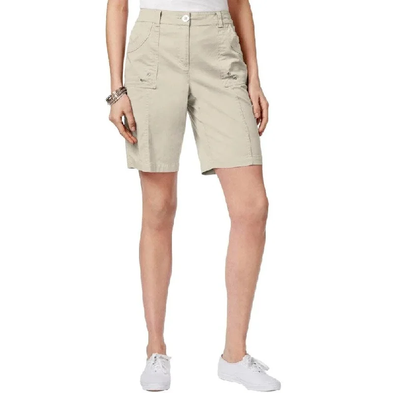 Karen Scott Women's Mid Rise Cotton Shorts Stonewall Size 12 - Beige