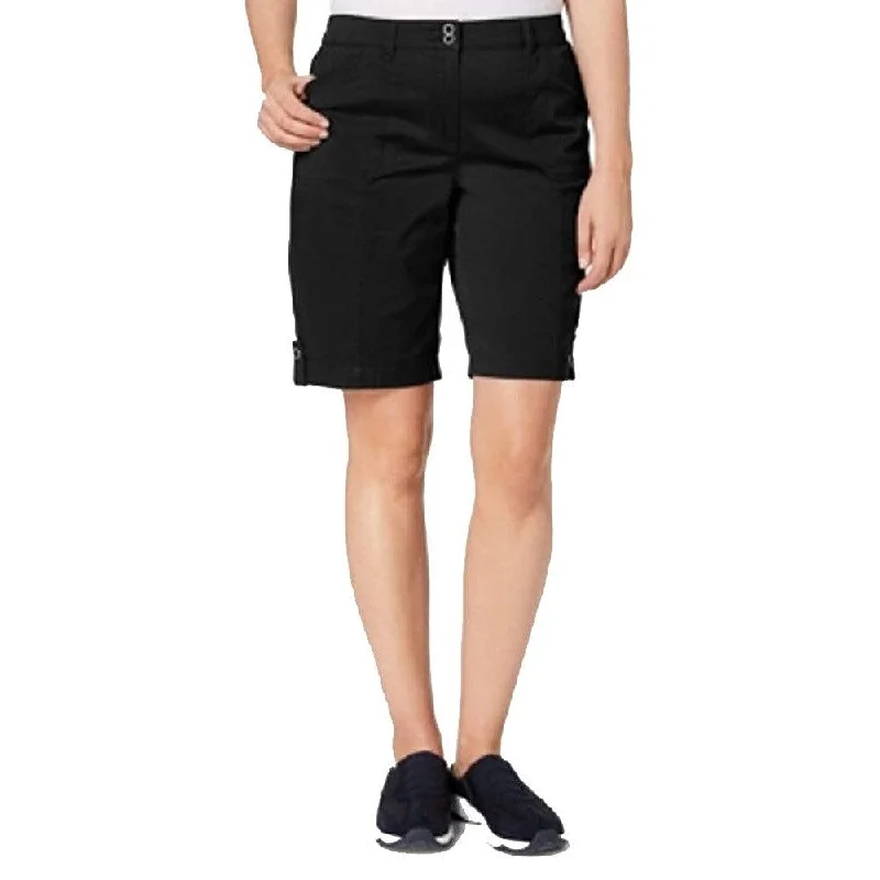 Karen Scott Women's Ribbed Waist Utility Shorts Deep Black Size 14