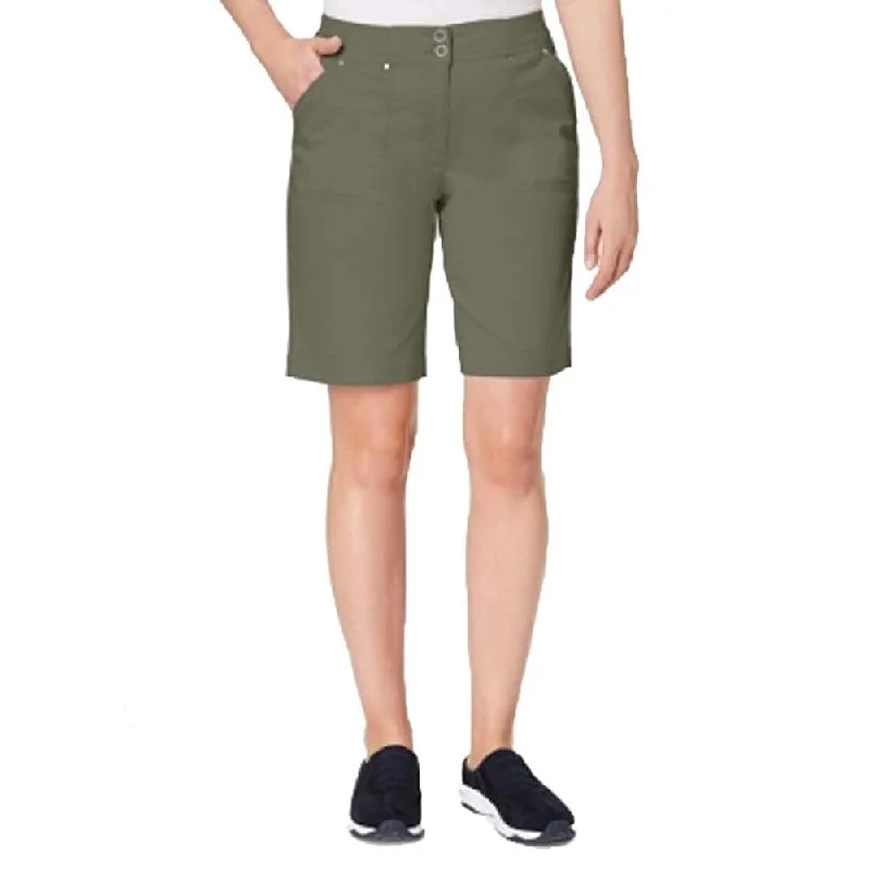 Karen Scott Women's Ribbed Waist Utility Shorts Olive Sprig Size 16 - Green