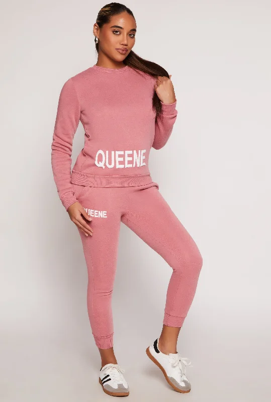 Queene Graphic Fleece Drawstring Joggers