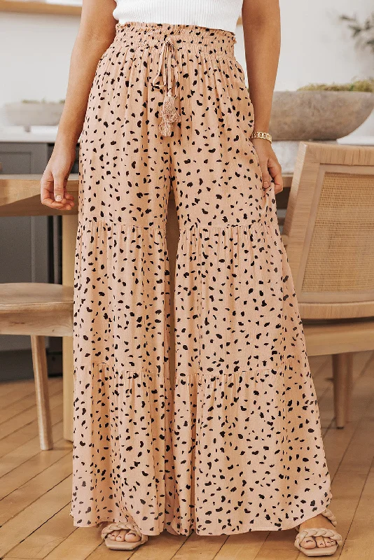 Ruffle Wide Leg Dalmatian Palazzo Pants