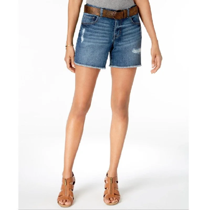 Style & Co Women's Belted Ripped Denim Shorts Spice Size 18 - Blue