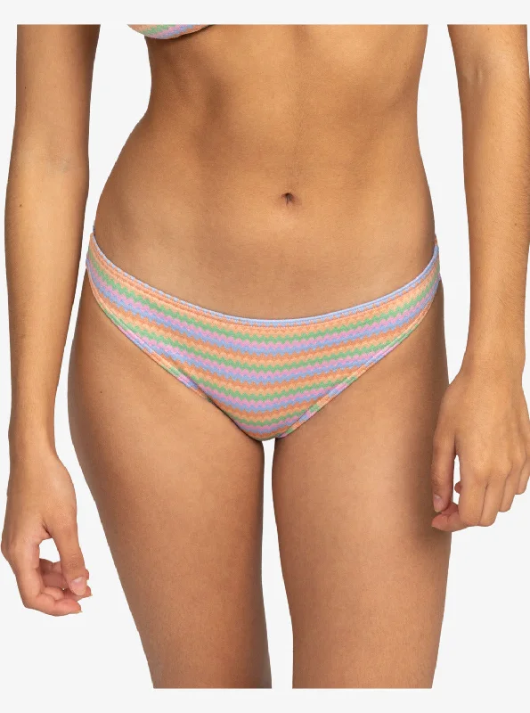 Wavy Stripe Moderate Bikini Bottoms - Papaya Wavy Stripe S