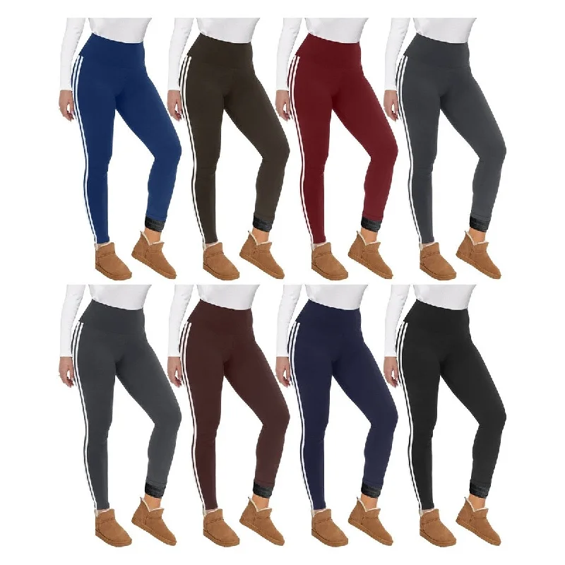 Womens 4Pack Faux Lined Striped Yoga Leggings Ultra Soft Winter Warm Stretch